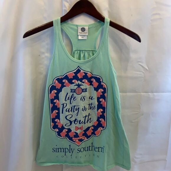 Simply Southern tank top “ life is a party in the south” mint green small - Picture 1 of 4